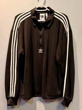 adidas Black Half-Zip Sweatshirt with White Three-Stripes